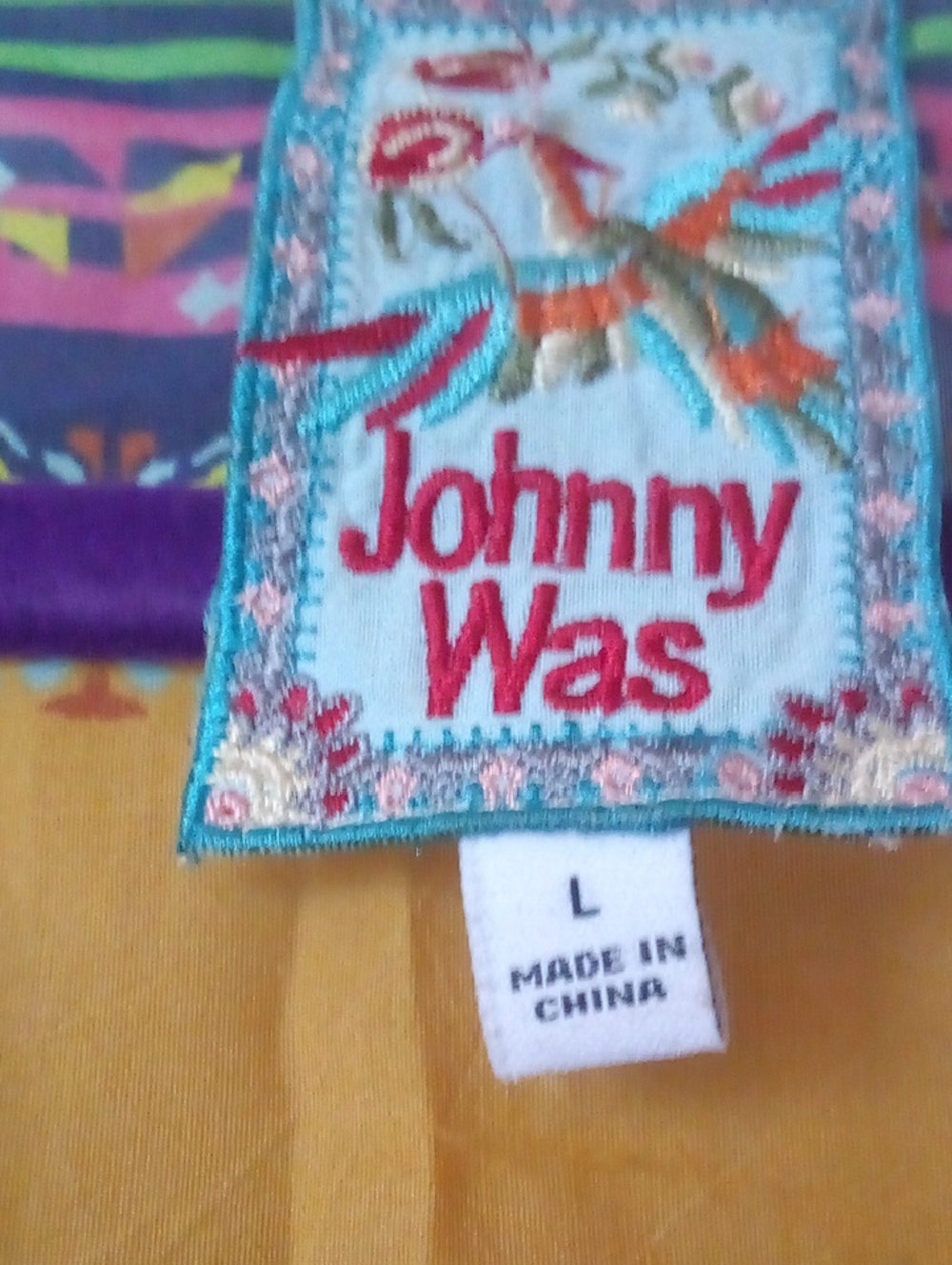 Johnny Was Multicolor Embroidered Label Top with Mustard Panel - Picture 2 of 3
